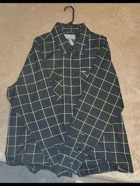 Dixxon "The Factory" Black Button-Up Shirt with Green Windowpane Grid